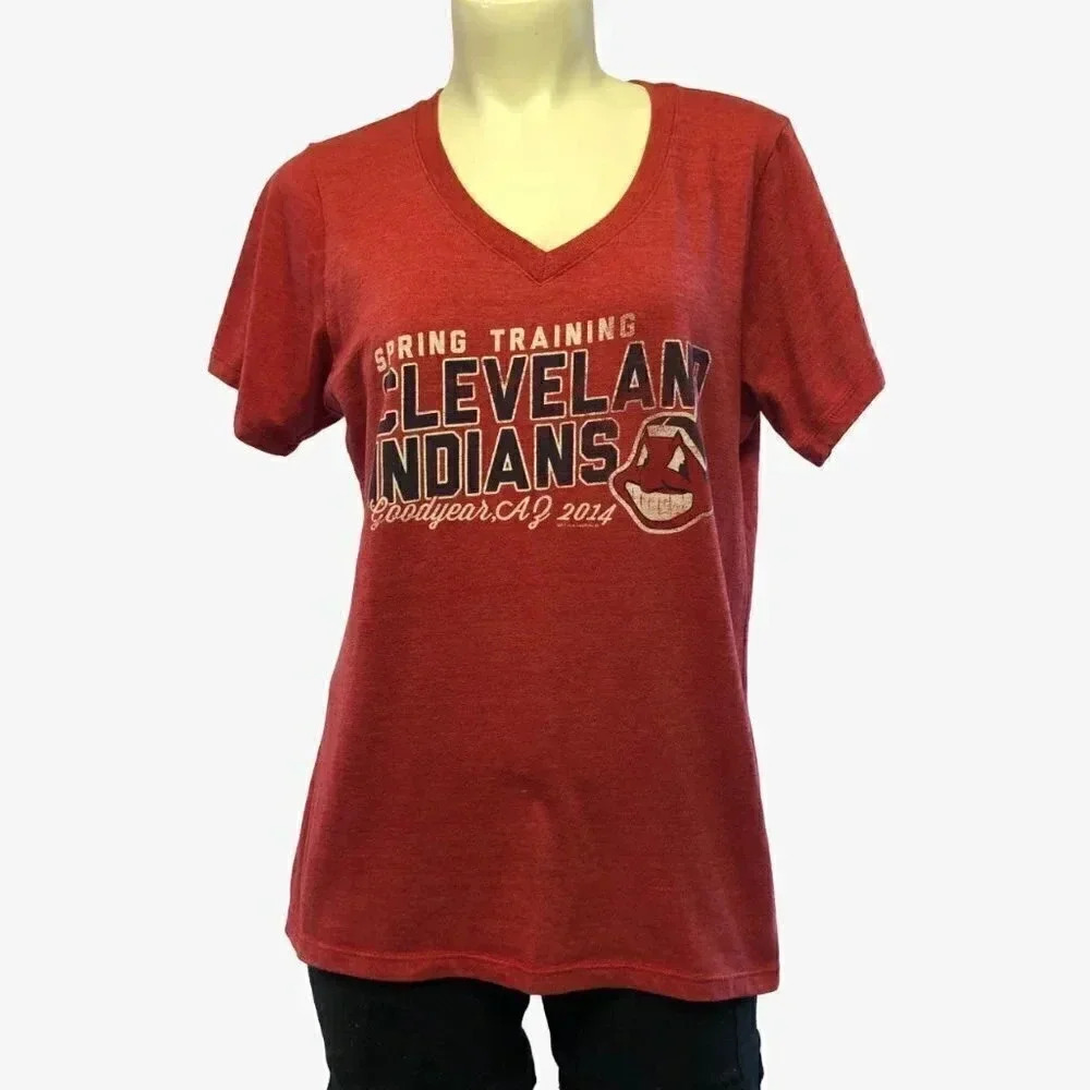 MLB Cleveland Indians Chief Wahoo Red V Neck T Shirt Size Large